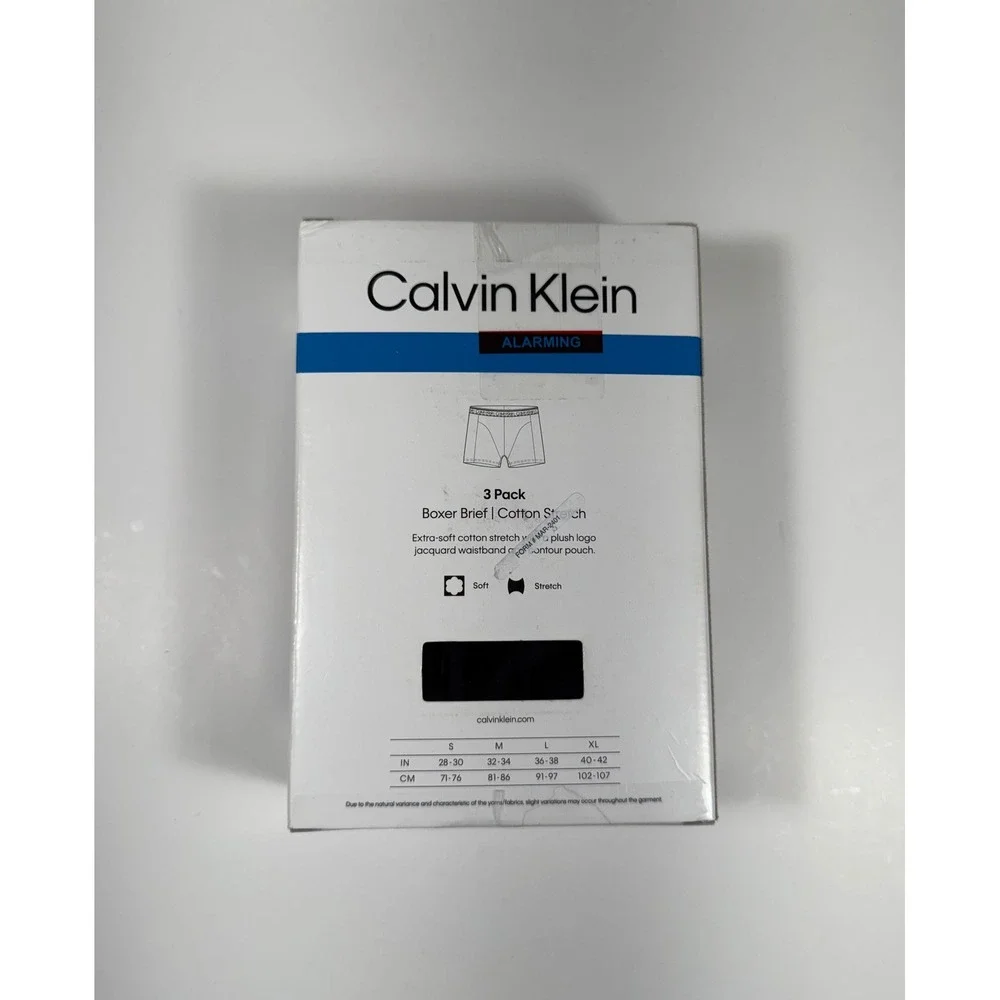 CALVIN KLEIN 3 Pack Cotton Stretch Boxer Briefs Black Red Gray Sz S (28-30) NEW